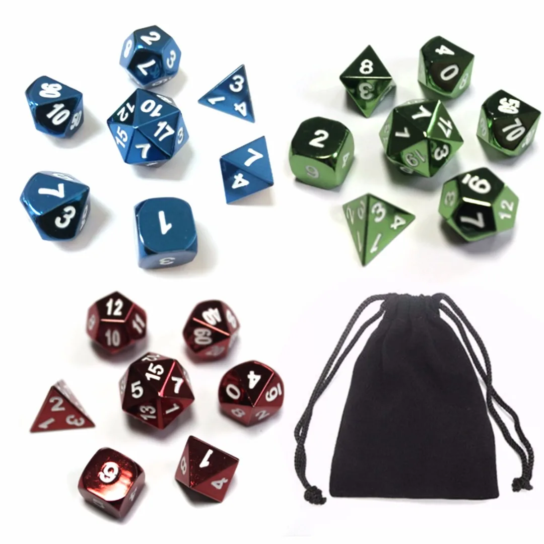 

7pcs/set Metal Polyhedral Dices Dungeons and Dragons RPG MTG Role Playing Table Board Family Party Game With Bag Blue/Red/Green