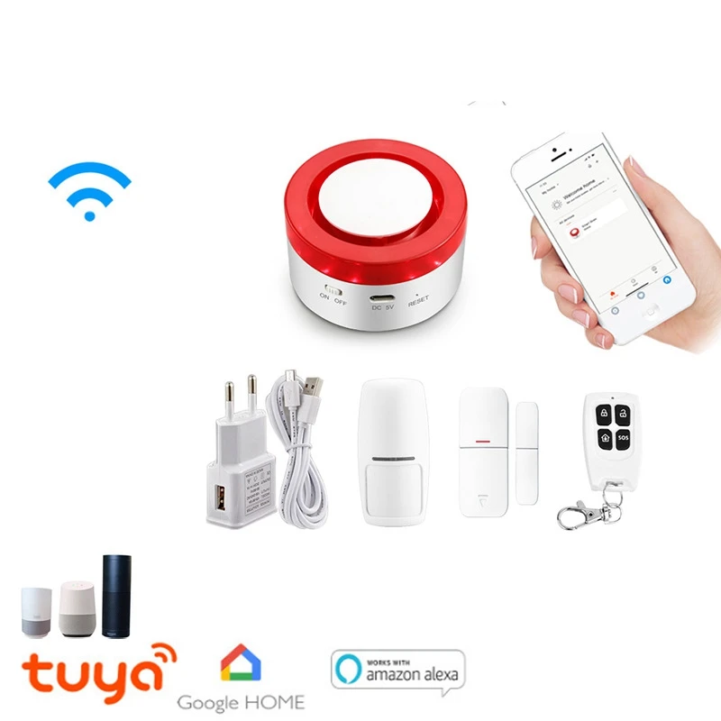 Smart WiFi Home Security Alarm System WiFi Siren Alarm Compatible with Alexa Google Home IFTTT Strobe Siren Smart WiFi Home Security Alarm System WiFi Siren Alarm Compatible with Alexa Google Home IFTTT Strobe Siren