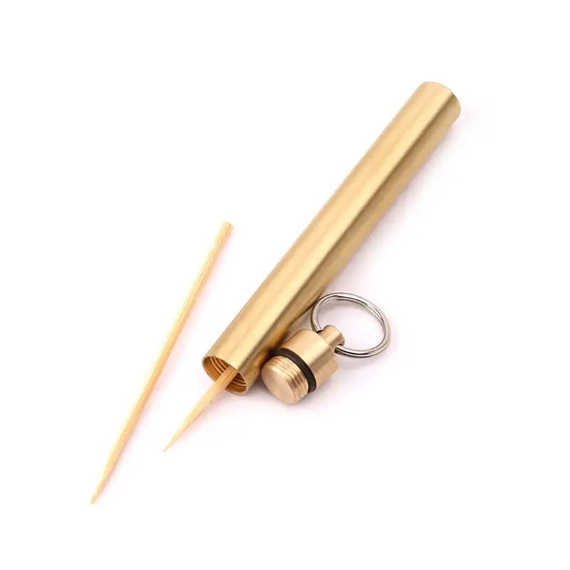 

EDC Brass Toothpick Holder Waterproof Seal Bottle PortableCase Container