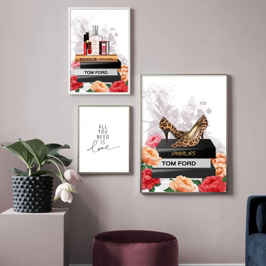 

Fashion Paris Perfume Book High heels Lipstick Nordic Posters And Prints Wall Art Canvas Painting Wall Pictures For Living Room