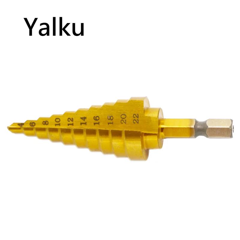 

Yalku HSS Drill Bits Hex Titanium Cone Drill Bit Hole Cutter Sheet HSS Woodworking Wood Metal Drilling Power Tools Bits 4-22mm
