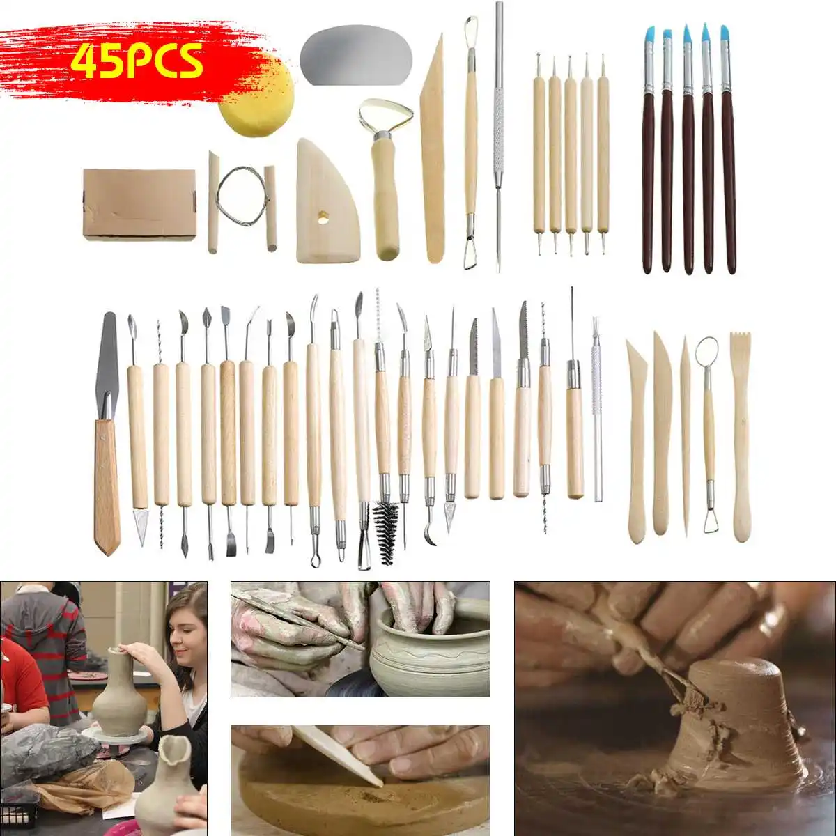 

45Pcs/set Clay Sculpting Tools Pottery Carving Tool Set - Includes Clay Color Shapers, Modeling Tools & Wooden Sculpture Knife