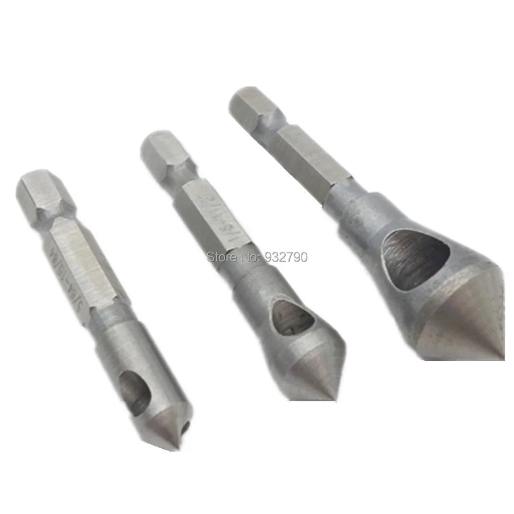 3PC STEEL WOOD PLASTIC COUNTERSINK DEBURRING TOOL SET HOLE COUNTERSINKER