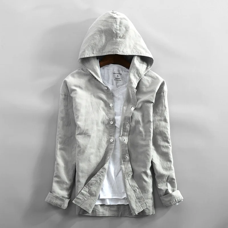 2019 New Linen Jacket Men Thin Leisure Jacket Hooded Shirt Men Jackets Casual Streetwear Breath Mens jacket Nature linen Shirts
