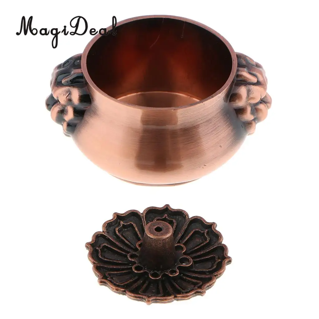 Chinese Antique Alloy Lion Head Statue Bowl Censer Pot Incense Burner Holder