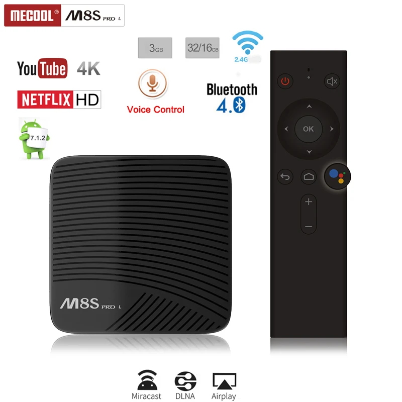 Mecool M8S PRO L 4 K ТВ Box Amlogic S912 3g Оперативная память 16G/32G Встроенная Голосовое