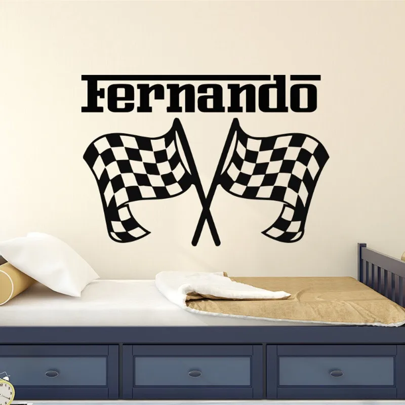 Us 6 93 30 Off Racing Car Flags Wall Stickers For Kids Rooms Boys Bedroom Personalized Name Wall Decal Nursery Interior Adhesive Home Diysyy827 In