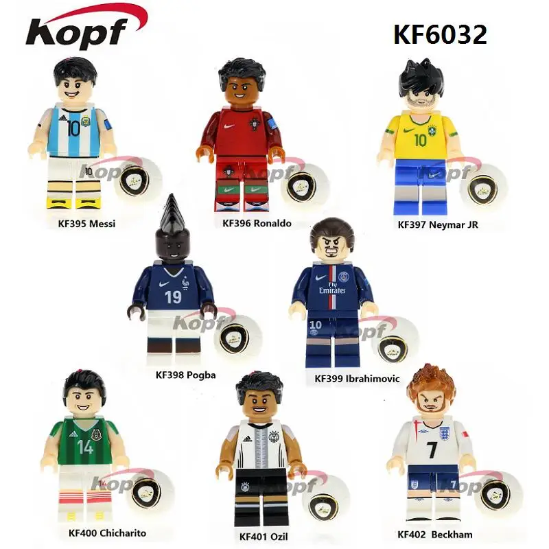 

Single Sale Football Team Super Heroes Messi Ronaldo Neymar JR Ibrahimovic Chicharito Building Blocks Toys for children KF6032