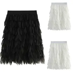 Feather Boho пляжный с завышенной талией длиной до колена юбка с асимметричным подолом сетчатая юбка-пачка 2019 весна осень женские сексуальные