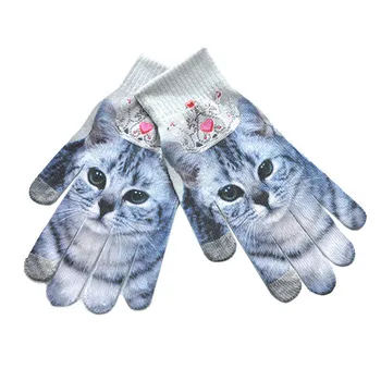 

Touch Screen Soft Cat Dog Fruit Cake 3D Printing Gloves Touch Gloves New Winter Keep Warm Women Men Gloves 2020 New Design