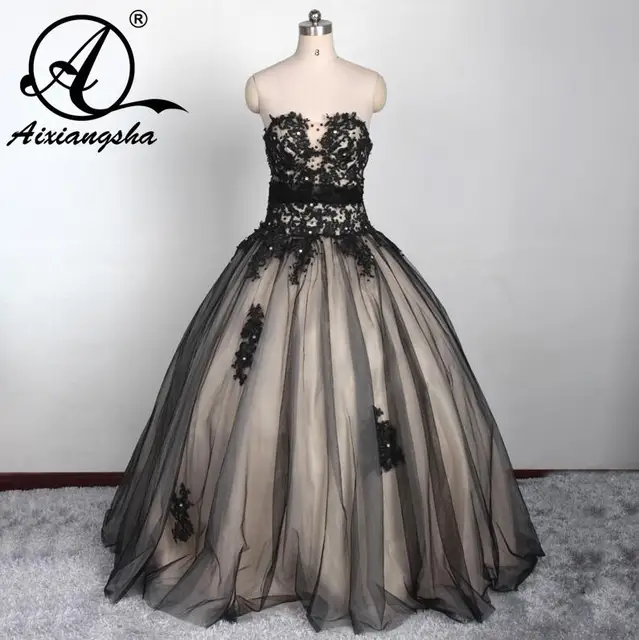 Black Lace Tulle Champange Lining Quinceanera Dresses Sashes Sweetheart