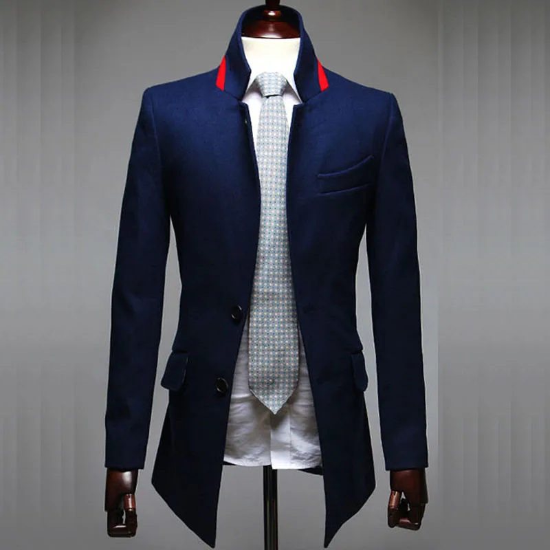 Fashion 2017 Spring Autumn collar British classical Long Style Woolen cloth men gentleman blazer designs masculino
