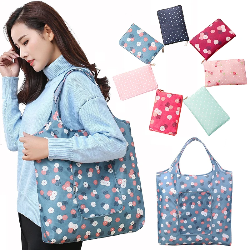 أكسفورد البقالة التي يعاد استخدامها يد حقيبة التخزين للماء سعة كبيرة الطباعة المتسوقين حمالة قابلة للطي أكياس العملي