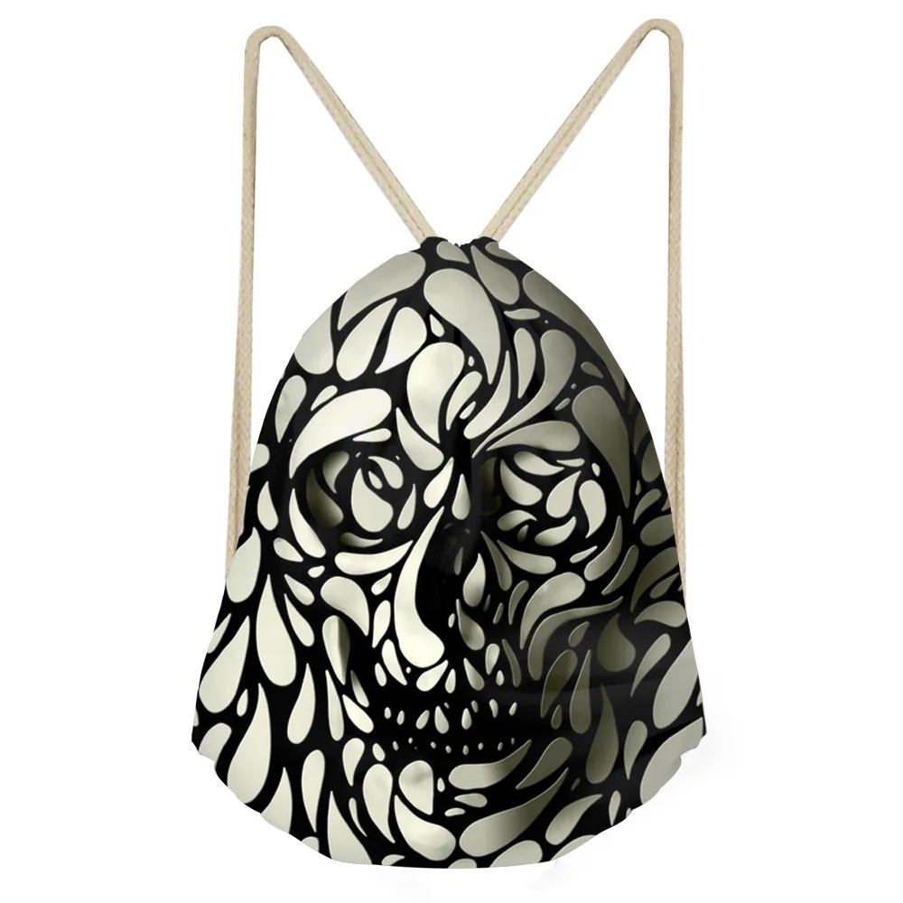 

Punk Rock 3D Skull Head Printing Men Drawstrings Bags Storage Basketbally Backpacks Travel Beach Bags for Teens BoysSumka