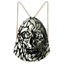 Punk Rock 3D Skull Head Printing Men Drawstrings Bags Storage Basketbally Backpacks Travel Beach Bags for Teens BoysSumka
