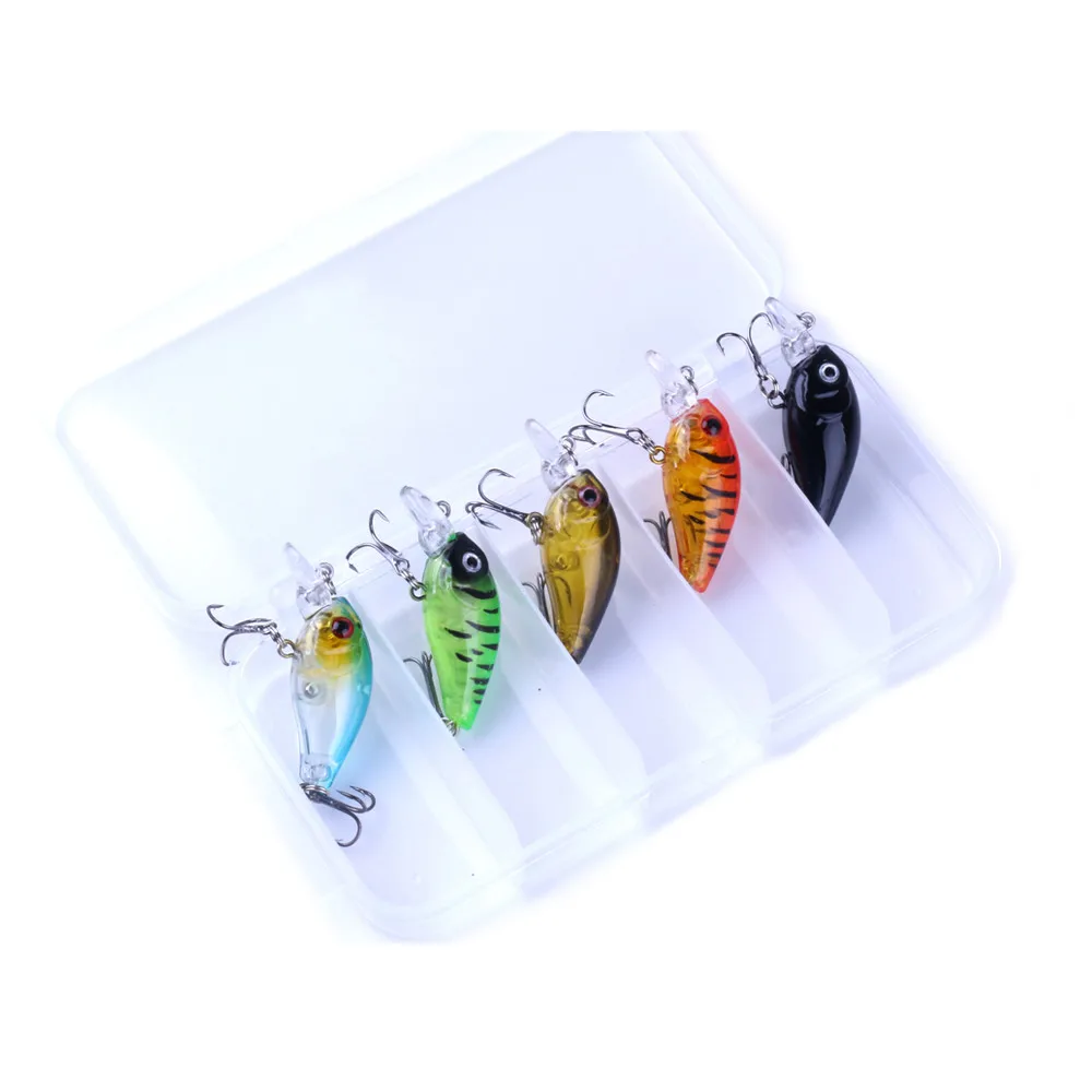 

HENG JIA 5 pcs Fishing Lure Kit Lure Hook Set With Fishing Tackle Box CB0055B Popper Minoxidil FeederMinnow W30412