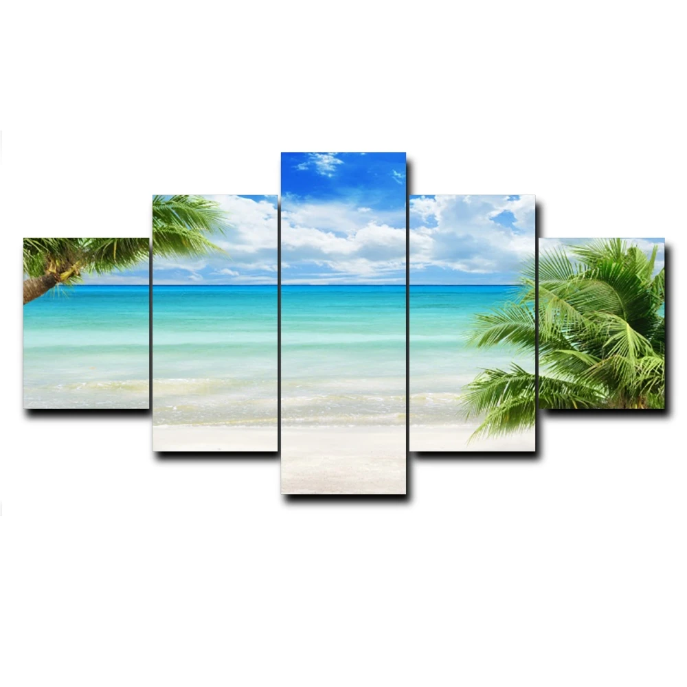 

5 Panel Seaside Sky Scene Outside Poster and Print Vintage Canvas Painting for Living Room Home Decoration Photo Album No Frame