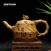 220cc подлинный исинский чайник мастер ручной работы имитация бамбука горшок китайский здоровье фиолетовая глина винтажный чайный набор заварочный чайник; чай чайник