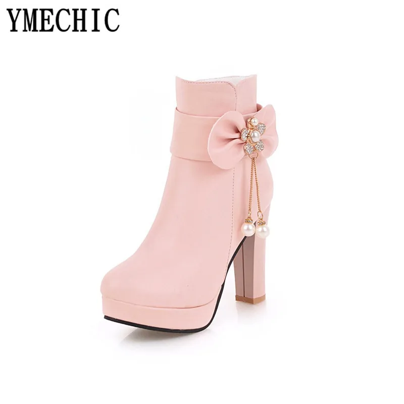Женские свадебные ботинки YMECHIC 2018 с бантом бабочкой белые розовые черные