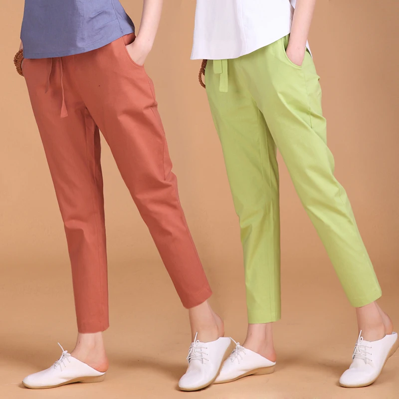 

Plus Size M-7XL Women Nine Points Pants Tide Feet 2018 Spring the New Casual Bundling Wide Waist Belt Pure Color Pencil Pants