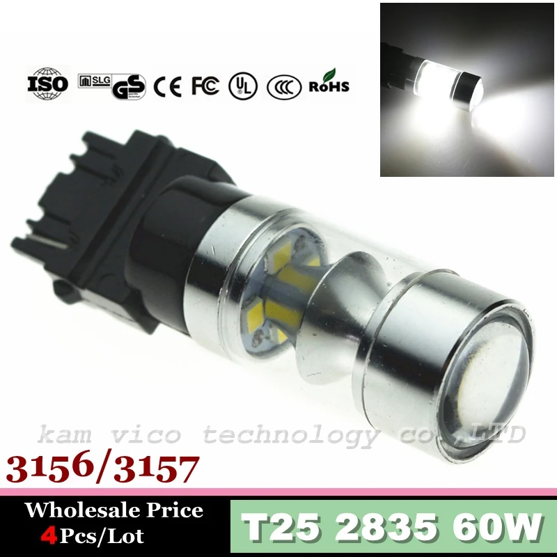 4 шт. Белый 12 LED 60 Вт T25 3156 3157 Высокая мощность 2835 чипы авто резервное копирование