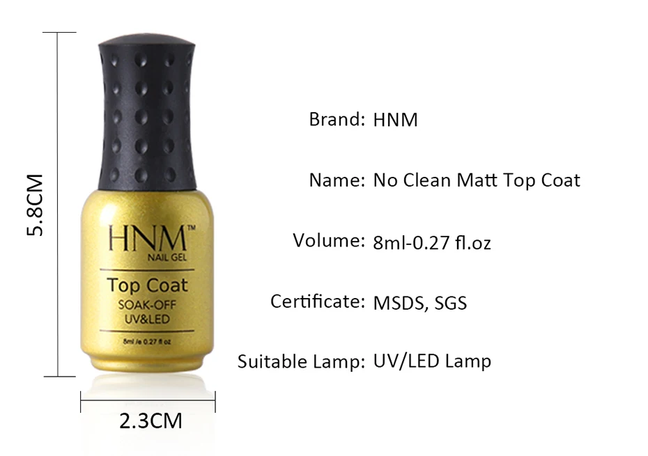 HNM не чистый матовый верхний слой замачивается прозрачный лак для ногтей верхний слой матовый гель, топ УФ-гель для дизайна ногтей лак праймер 8 мл