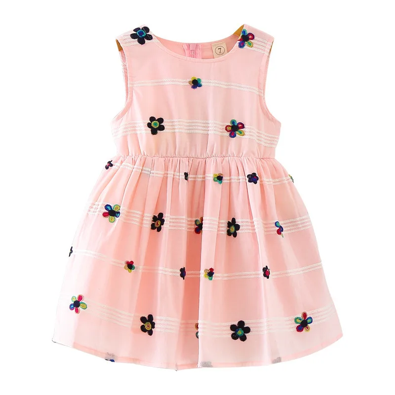 

2018 Children's Summer New Dresses Girls Color Embroidered Flower Tank Top A-Line Baby Mini #1