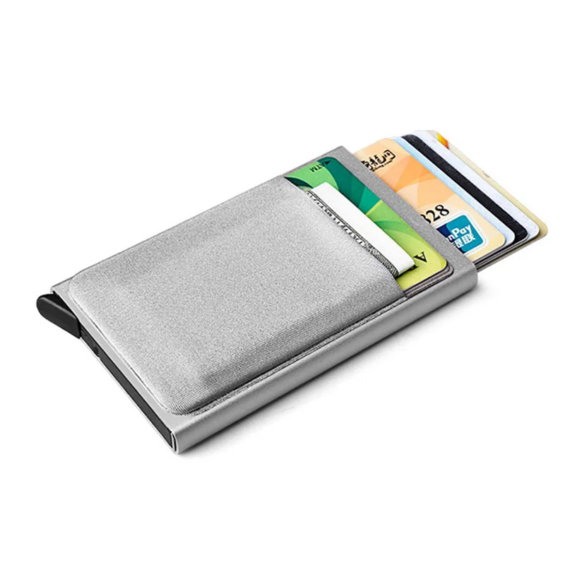 Мини алюминиевый кошелек с эластичным задним карманом ID кредитный держатель для карт RFID Блокировка маленький автоматически всплывающий металлический корпус для карт