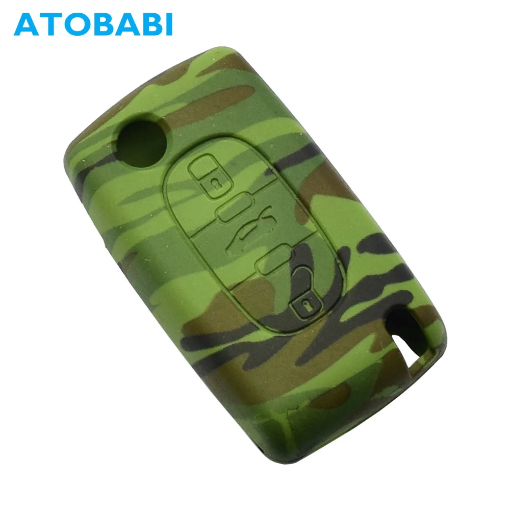 

ATOBABI Car Key Case Camouflage Silicone Remote Cover Keychain for CITROEN C2 C5 C6 XSARA GRAND PICASSO PEUGEOT 406 308 307 408