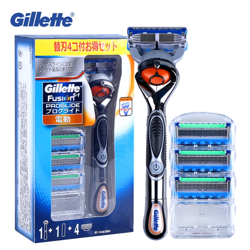 Gillette Fusion Proglide Flexball Straight Razor Power Version 1 Holder + 4 Razor Blade Heads Man