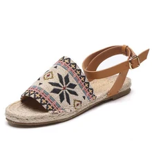 2017 neue ankunft frauen Sommer schuhe mode strohflechte schnalle offene spitze flache schuhe frauen beiläufige knöchelriemen frauen sandalen