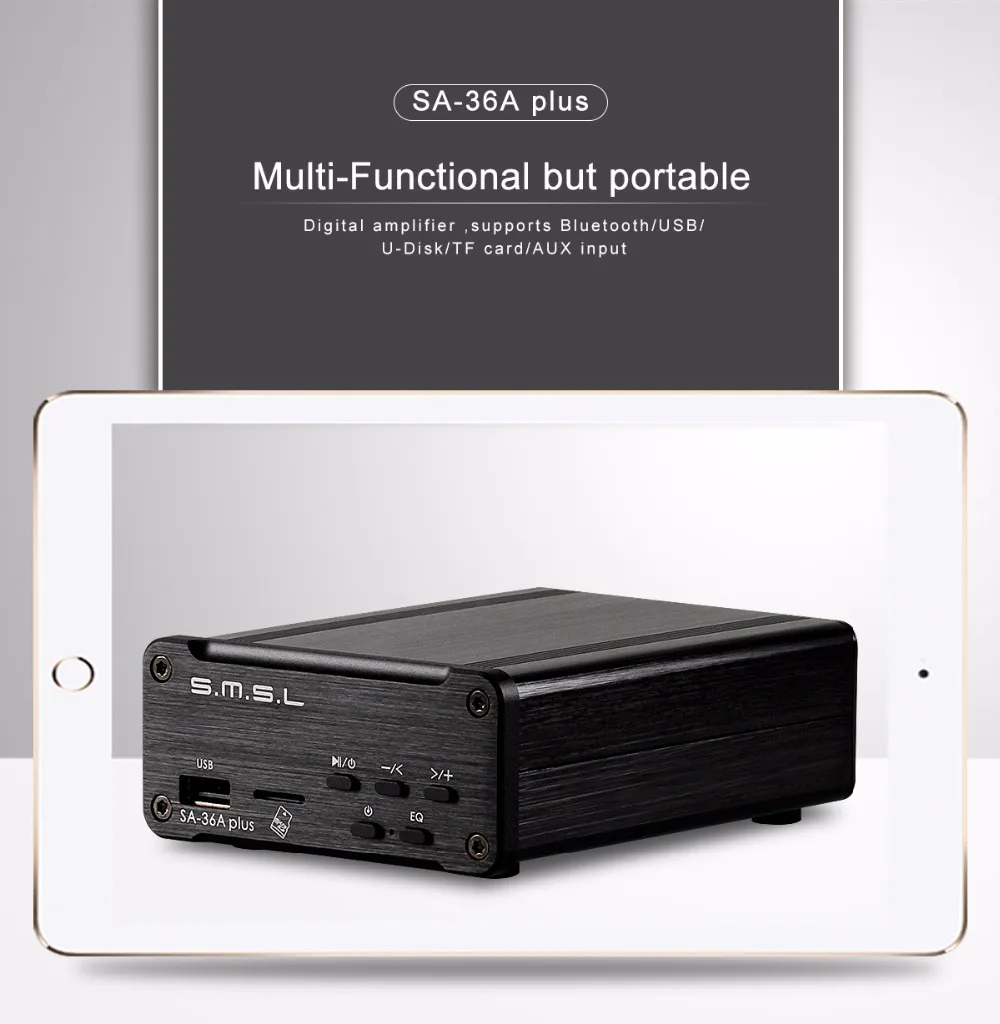 SMSL SA-36A Plus 30 Вт TPA3118 Класс d Bluetooth AUX Hi-Fi цифровой усилитель мощности серебряный