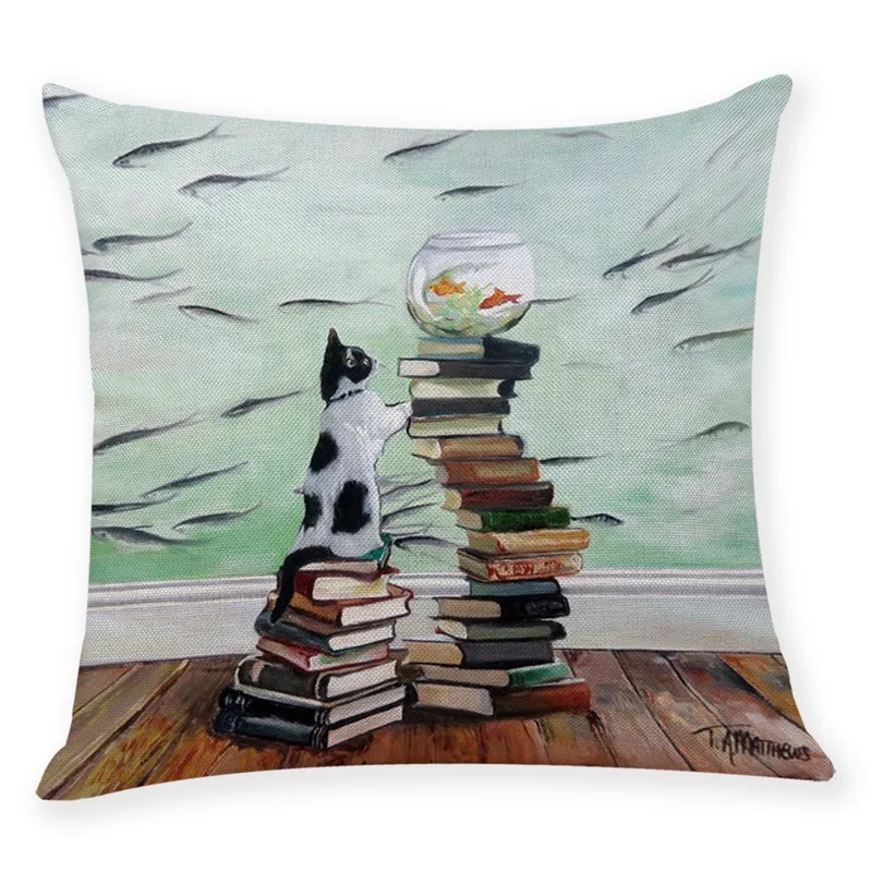 Coussin размером 45*45 красивый милый кот декоративная льняная Наволочка на подушку