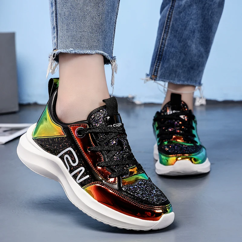 

Sequined Cloth Women Fashion Sneakers Lace Up Flat Heel Women Sneaker Low Top Casual Shoes Woman Symphony Mirror Trainers XZ177