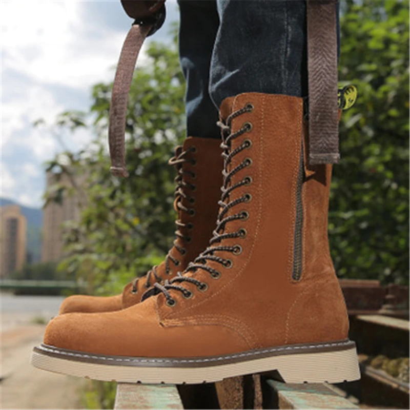 Spring Autumn Men boots Genuine leather Comfortable Outdoor Military boots Male shoes Mid-Calf Tooling shoes 02C