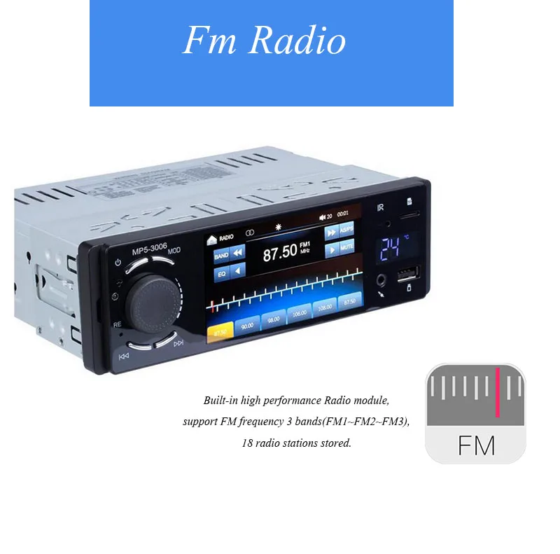 Rádio com Entrada Sensível ao Toque Suporte ao Espelho Display de Temperatura Automotivo de 4.1 Rádio Tela hd Link Bluetooth Traseiro Ver Câmera ''1 Din Usb Aux 8 Rádio automotivo de 4.1 ''1 din, rádio