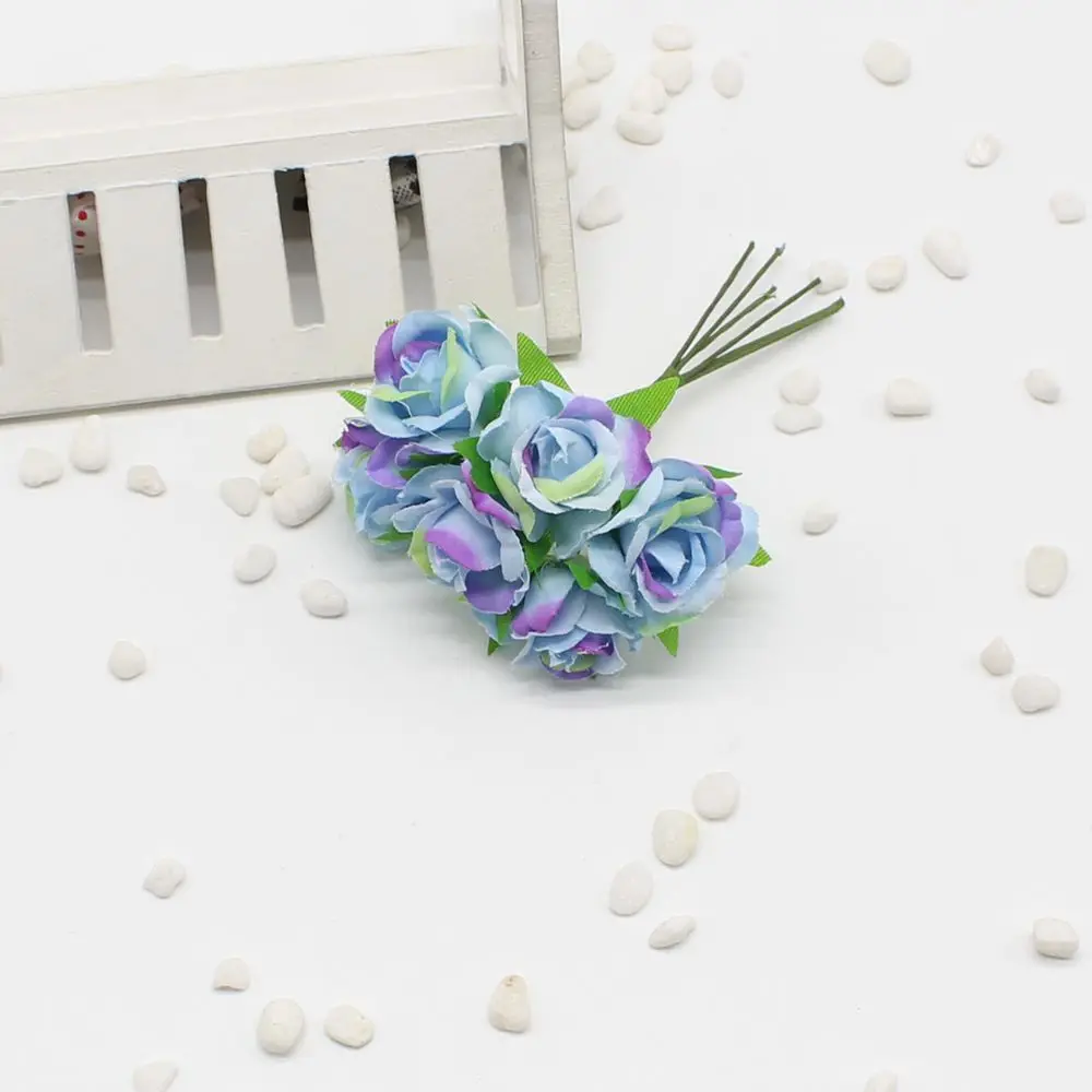 6 шт./лот 2 см Мини Шелковый градиент искусственная Роза ручной работы цветок Для Свадебные украшения Корона Сделай Сам Скрапбукинг цветок Gif - Цвет: blue
