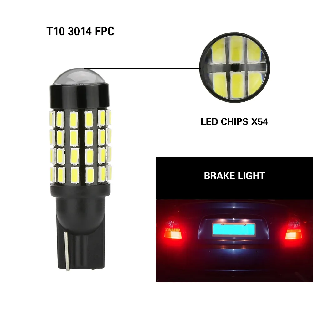 Zdatt T10 w5w Led 54 светодиодный 3014 SMD линзы сигнальная Лампа 194 168 Автомобильный светодиодный светильник 12В Автомобильный Стайлинг 6000K просвет светильник 1/2/3/5 пар в упаковке