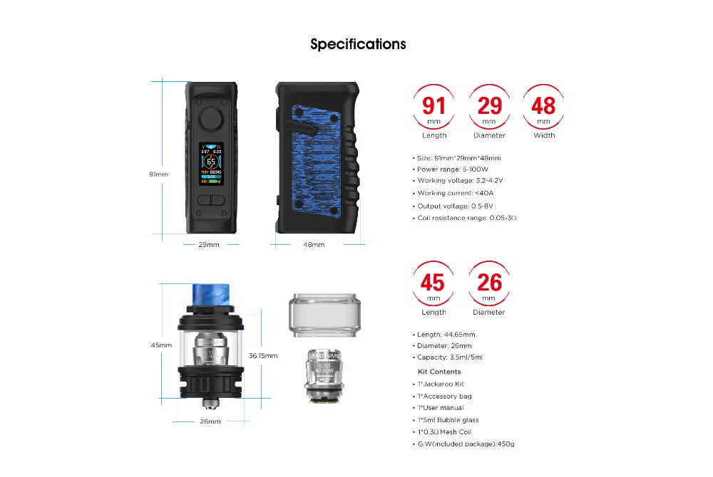 Original Vandy Vape Jackaroo Kit 100W JACKAROO Mod SUBTANK System WaterProof Mesh Coil Electronic Cigarette VandyVape Vaporizer 01 (15)