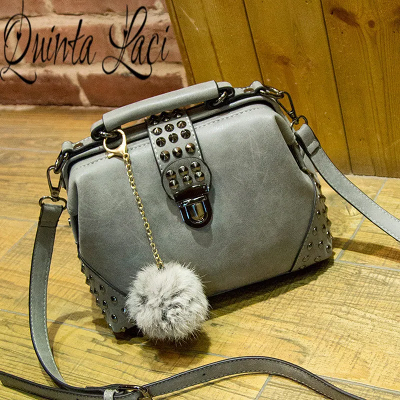 

Quinta Laci Women Bag 2017 New Fashion rivet retro Doctor Bags Satchel Handbag Shoulder Bag Nubuck Leather Handbag AQQ009