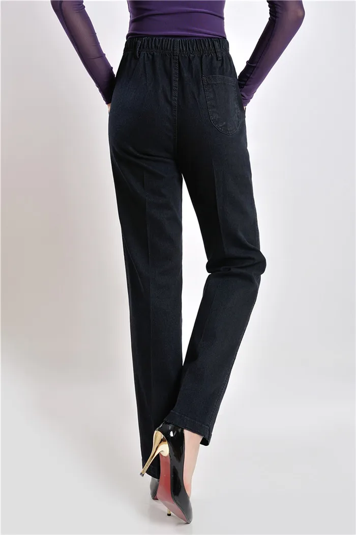 Женские джинсы с высокой талией больших размеров на весну и осень, джинсовые брюки с эластичной резинкой на талии, женские зимние утепленные повседневные штаны A2653