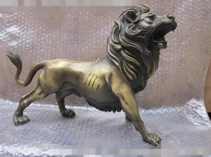 

S03656 China Folk Bronze Copper ferocity Evil Fu Foo Dog Guardian Lion statue B0403