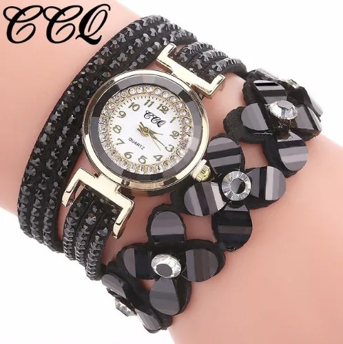 

Hot Fashion Women Flower Crystal Quartz Watch Casual Luxury Leather Rhinestone Bracelet Watch CCQ Brand Relogio Feminino Skmei