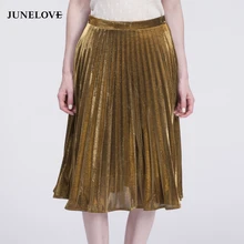 JuneLove модная юбка цвета металлик для женщин, большая плиссированная Женская юбка для свинга, золотистые, серебристые, фиолетовый, синий, зеленый низ