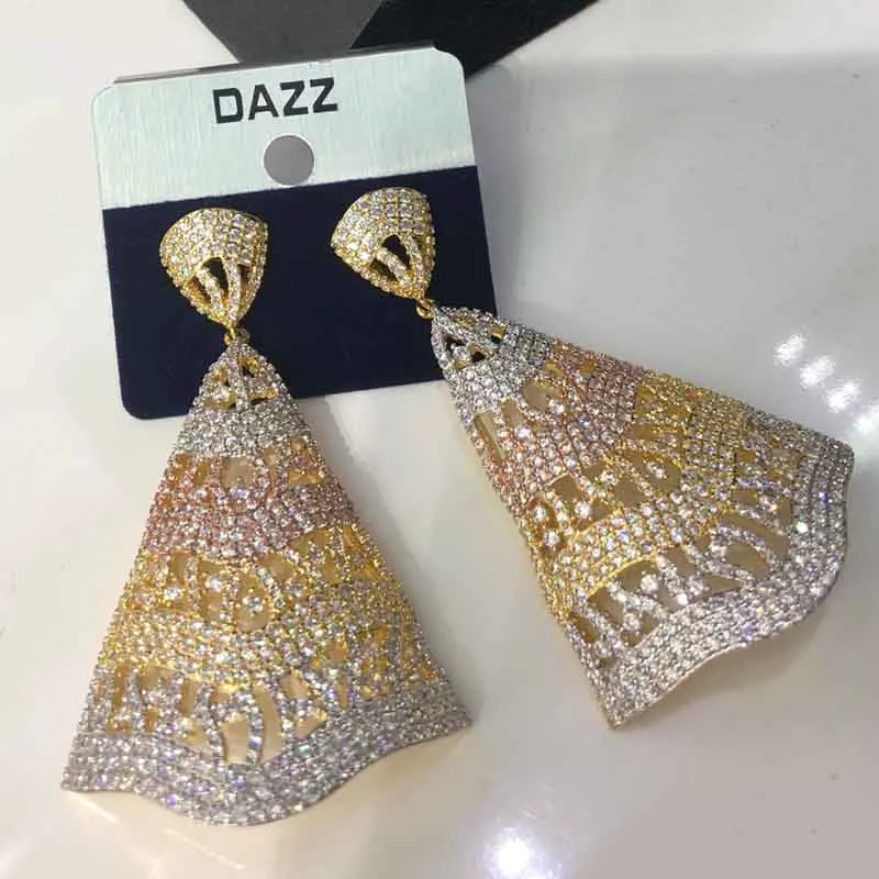 

Dazz Luxury Dangle Earrings Exclusive Cubic AAA Zircon Plant Leaf African Women’s Nigerian Wedding Bridal Dress Fashion Jewelry