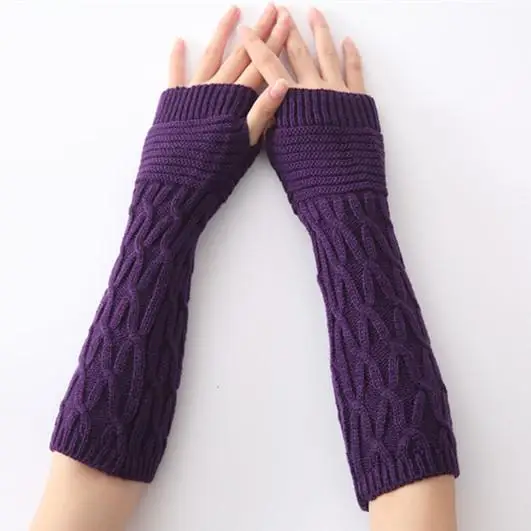 Зимние вязаные перчатки без пальцев, длинные перчатки, женские перчатки, зимние перчатки, женские перчатки, зимние аксессуары - Цвет: Фиолетовый