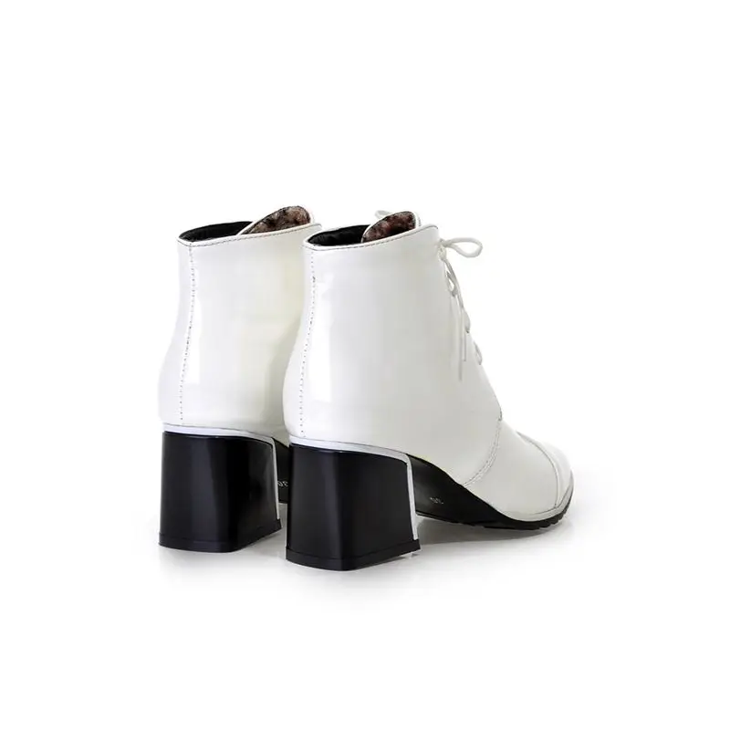 Asumer, большие размеры 33-43, Модные ботильоны на шнуровке обувь с острым носком на среднем каблуке осенние женские ботинки из высококачественной pu искусственной лакированной кожи