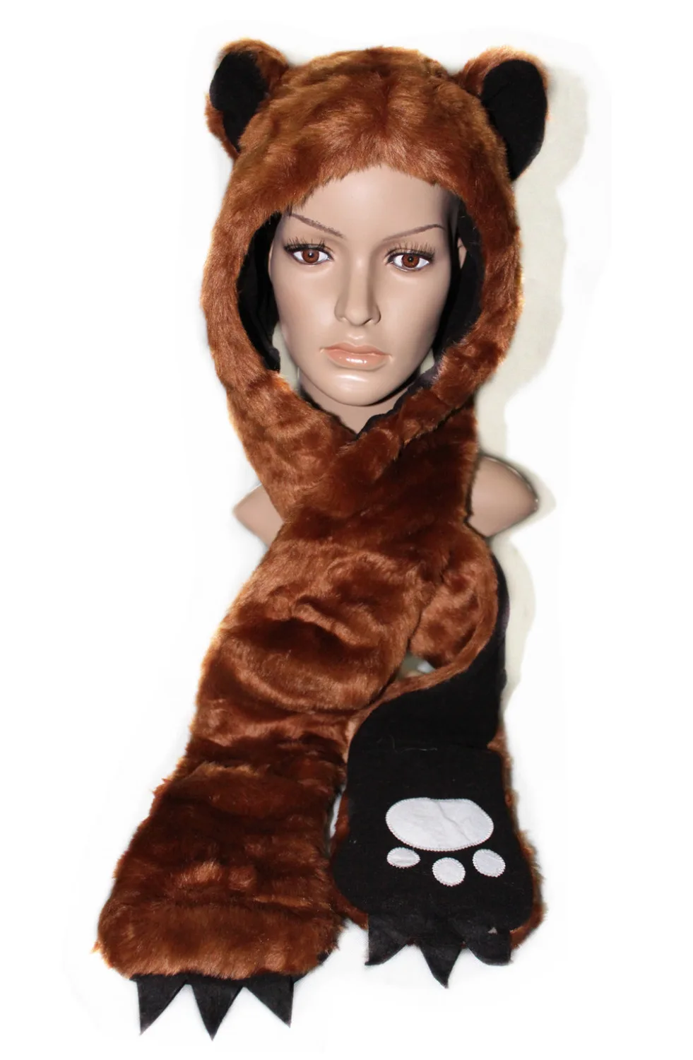 Full Animal Hoodie Hat, Brown Bear Hood with Pawsin Men's Bomber Hats