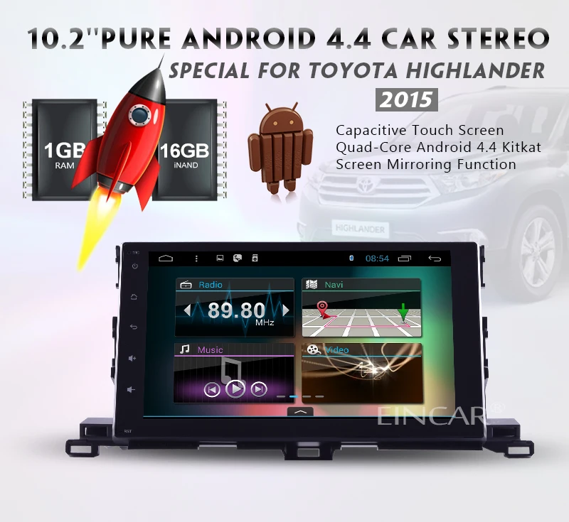 Android 4.4 GPS Navigation Map Capacitive Touchscreen 10 Inch Auto Radio In Dash In Deck Car Video Car Stereo for Toyota Highlander kluger 2015 Electronics Autoradio Headunit Canbus For Steering Wheel Automotive Parts Multimedia NO-DVD Player CD MP3 Music Tablet Mirroring WiFi Internet 4-Core CPU