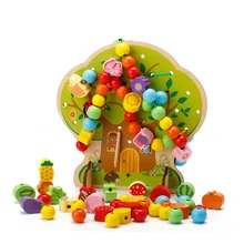 Обучение по методу Монтессори Деревянные игрушки мультфильм фруктовое дерево детские игрушки с нанизыванием фруктовые бусины обучающая игрушка для детей подарок на день рождения